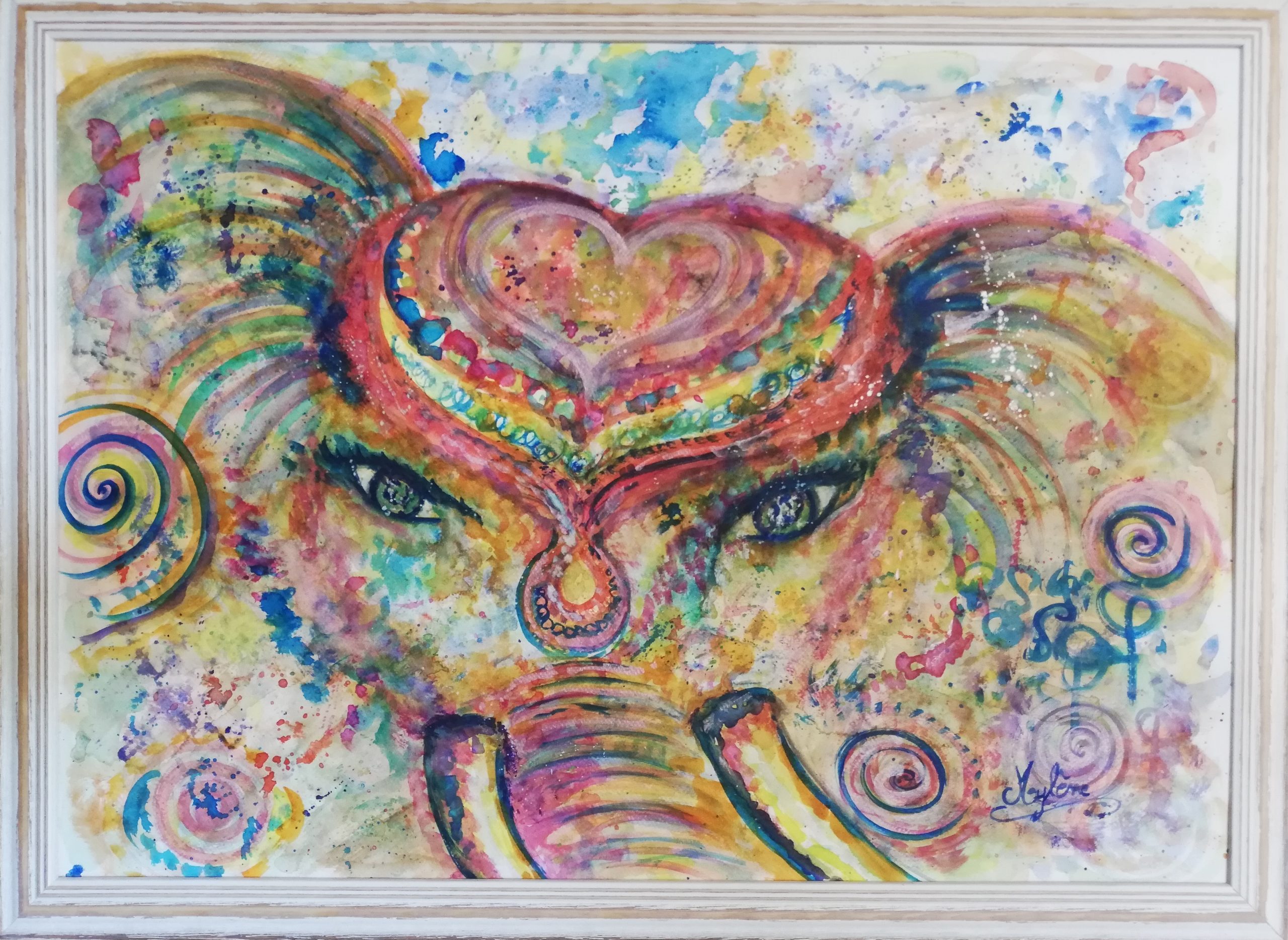 peinture, peinture énergétique, animaux, éléphant, amour, couleurs, partage, bonheur, rêves, magie