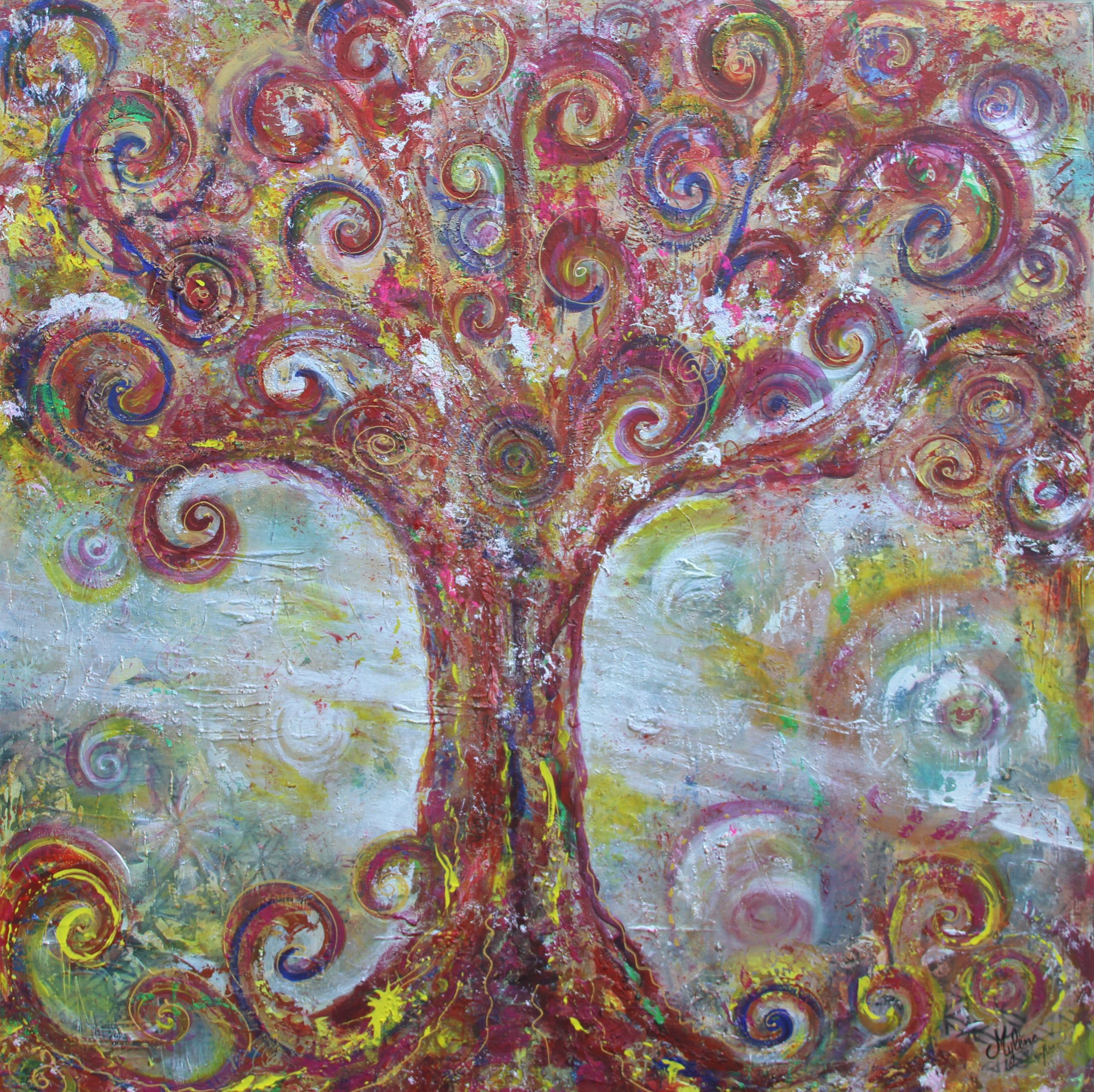 arbre de vie, peinture énergétique, acrylique, bien-être, joie, amour, vibrations, magie, art-thérapie, art, artiste, peinture d'âme