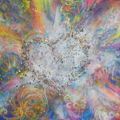 Cœur, peinture acrylique, art-thérapie, énergies, vibrations, amour, joie, espoir, couleur, pastel, peinture énergétique, âme, magie